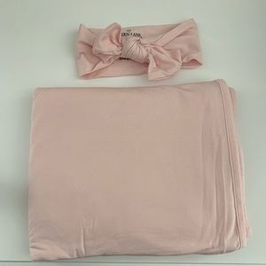 Caden Lane Solid Blush Bamboo Knit Swaddle Blanket & Large Bow Headwrap